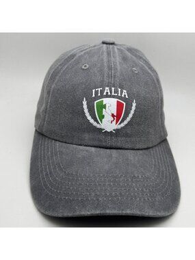 Italia Embroidered Baseball Cap Washed Gray Adjustable Dad Hat Italy Flag Map